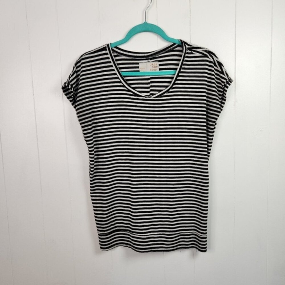 Jackson Rowe Black White Stripe Crew Neck Short Sleeve T-Shirt Top Size XS Basic